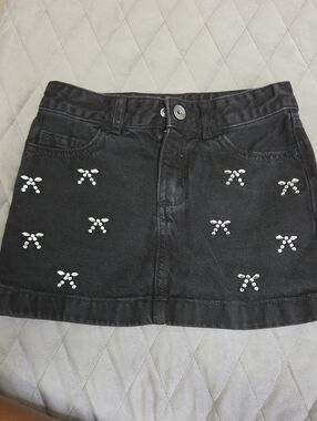 The Children's Place Black Denim Mini Skirt with Crystal Bows